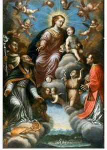 Autore ignoto, Vergine con Bambino in Gloria e S. Geminiano, S. Bernardo, S. Giovannino e S. Lorenzo, olio su tela, seconda metà del sec. XVII, Chiesa di San Geminiano